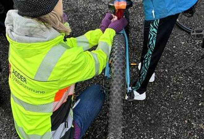 To elever somm monterer baklys på en sykkel