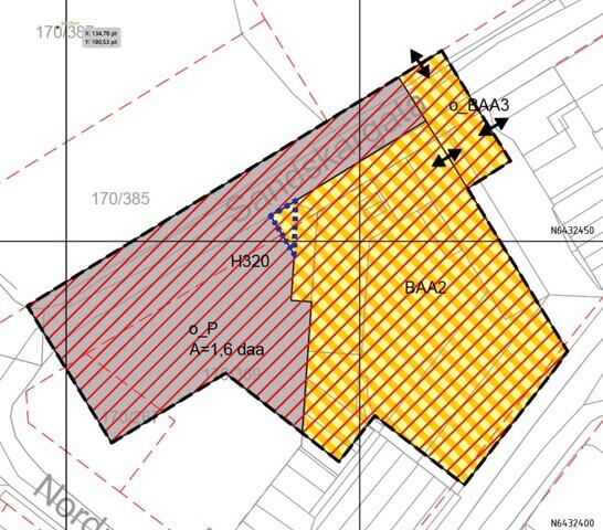 Bilde av kartutsnitt av justering av parkeringsareal under bakken Nedre Malmø Vaieren