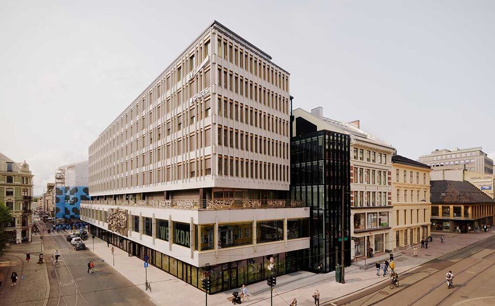 Stortorvet 7 er sertifisert BREEAM-NOR Very Good og BREEAM In-Use Excellent og var én av finalistene til BREEAM-prisen 2024. Foto: Einar Aslaksen