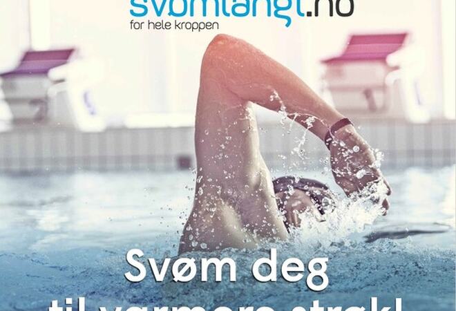 Plakat for svøm langt kampanjen 2025. Mann som svømmer.