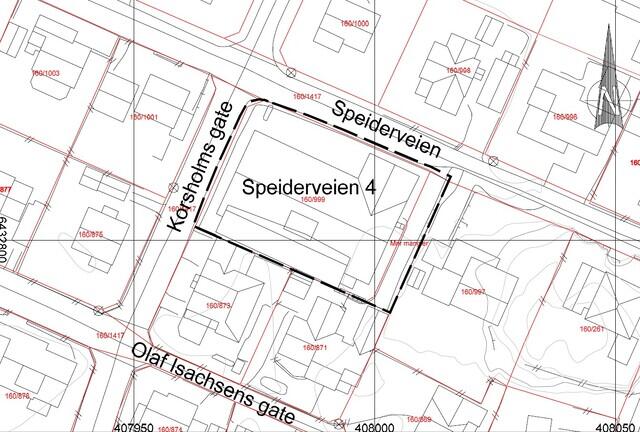 Kartutsnitt forslag til planavgrensning Speiderveien 4