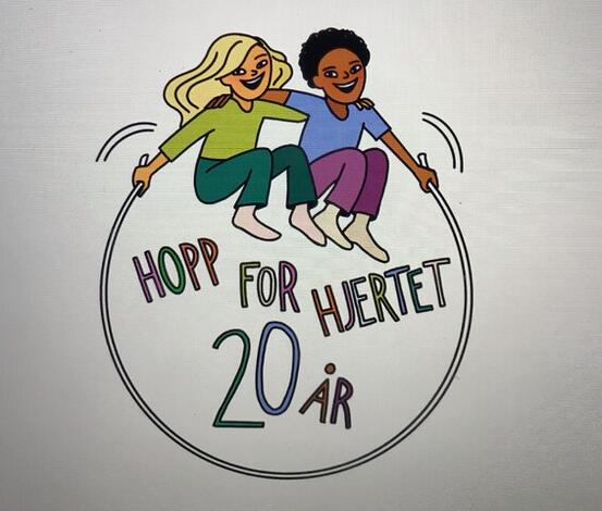 Tegning av to barn (en som er lys i huden og en som er mørkere) som hopper tau. Teksten