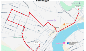 Barnetoget i Mandal, kart over rute 2025