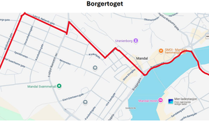 Borgertoget i Mandal, kart over rute 2025