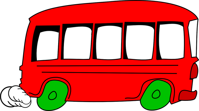 Rød mini buss med grønne hjul