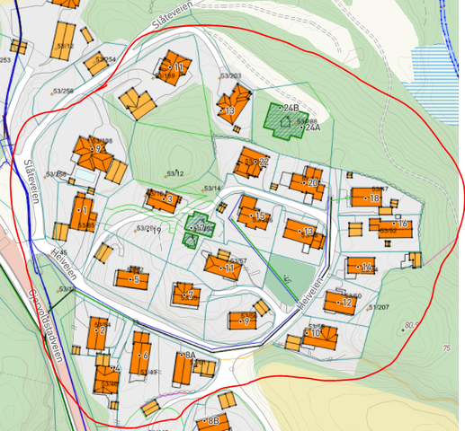 Heiveien, stengt vann - berørt område