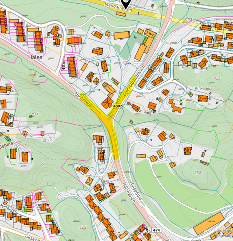 Kart over Halse- og Gjervoldstadveien
