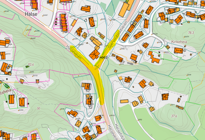 Kart over Halse- og Gjervoldstadveien