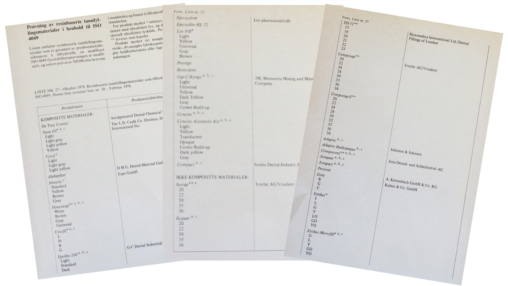 A picture of old NIOM lists.