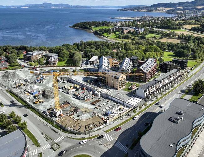 I Leangenbukten, Trondheim skal det bygges 500 nye boliger innen 2030. Her har Bravida valgt pumpeløsningen Mixit fra Grundfos. Foto: Grundfos