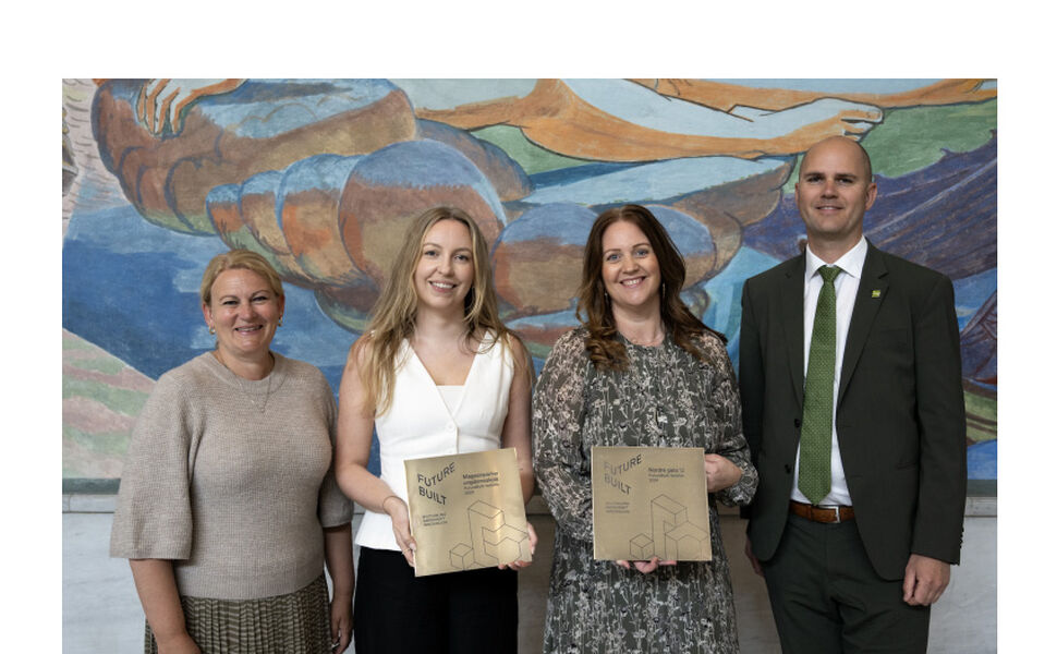 Cecilie Dahl-Jørgensen Pind, ordfører i Nordre Follo kommune; Rebecca Celine Høynes, prosjektleder i Nordre Follo kommune; Marit Sve, prosjektleder i EC Dahls Eiendom og Lars Viko Gaupset, byråd for byutvikling i Trondheim kommune. Foto: Torbjørn Tandberg