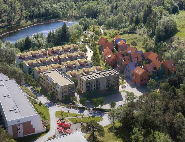 Barlia boligfelt i Bergen er ett eksempel hvor LINK Arkitektur har svart ut de anbefalte strakstiltakene fra Arkitektbedriftene. Illustrasjon: PART Visuals