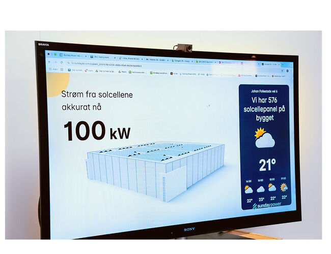 TV-mode viser live produksjonsdata fra solcelleanlegget. Foto: Sunday Power