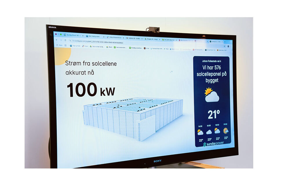 TV-mode viser live produksjonsdata fra solcelleanlegget. Foto: Sunday Power