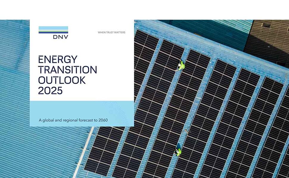 DNVs niende utgaven av Energy Transition Outlook anslår en noe tregere energiomstilling enn tidligere forventet. De globale CO₂-utslippene i 2050 blir ventelig fire prosent høyere enn framskrivningen tilsa for et år siden. Illustrasjon: DNV