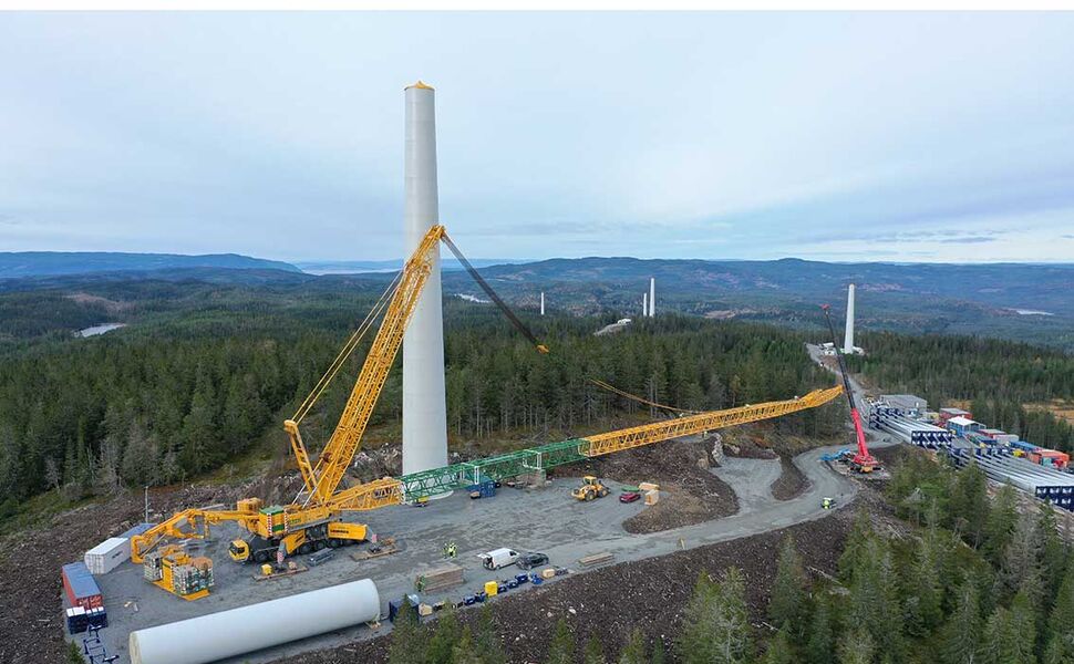 Montering av turbin i Odal Vindkraftverk i 2021. Foto: Akershus Energi Montering av turbin i Odal Vindkraftverk i 2021. Foto: Akershus Energi