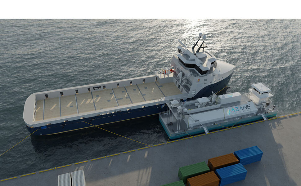 Innen 2029 kan alle fartøy, norske som utenlandske, fylle ammoniakk på Mongstad, i Florø og i Risavika. Anleggene ligger strategisk til på Vestlandet både for Nordsjøens offshoretrafikk og annen kysttrafikk. Illustrasjon: Azane Fuel Solutions Innen 2029 kan alle fartøy, norske som utenlandske, fylle ammoniakk på Mongstad, i Florø og i Risavika. Anleggene ligger strategisk til på Vestlandet både for Nordsjøens offshoretrafikk og annen kysttrafikk. Illustrasjon: Azane Fuel Solutions