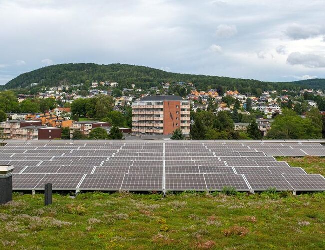 Bedrifter og eiere av næringsbygg i Oslo kan få støtte til å installere solceller eller solfangere på tak og fasader. Foto: KlimaOslo