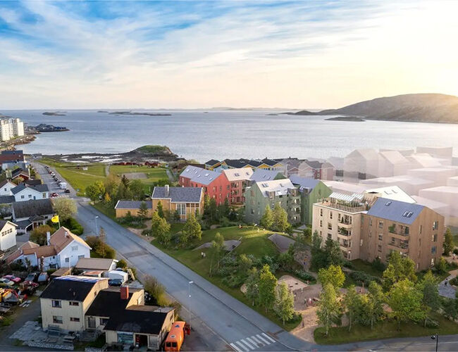 Mot sjøen til høyre ser man hvordan boligblokkene Parkhusene vil ta form. Foto: Bravida Mot sjøen til høyre ser man hvordan boligblokkene Parkhusene vil ta form. Foto: Bravida