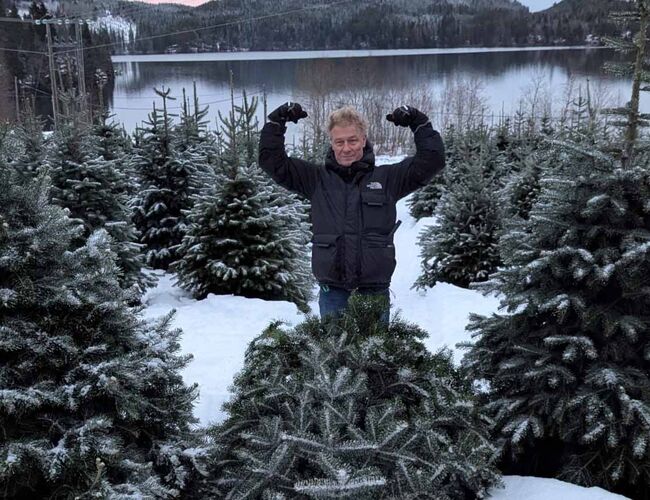 SINTEF forsker Morten Seljeskog poserer foran årets selvhogde juletre. Foto: Privat/SINTEF SINTEF forsker Morten Seljeskog poserer foran årets selvhogde juletre. Foto: Privat/SINTEF