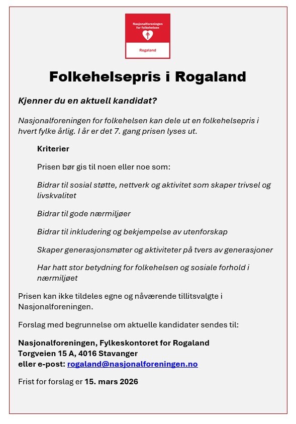 Plakat for å melde på kandidater til folkehelsepris