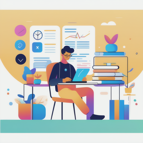 Student med pc og mange bøker