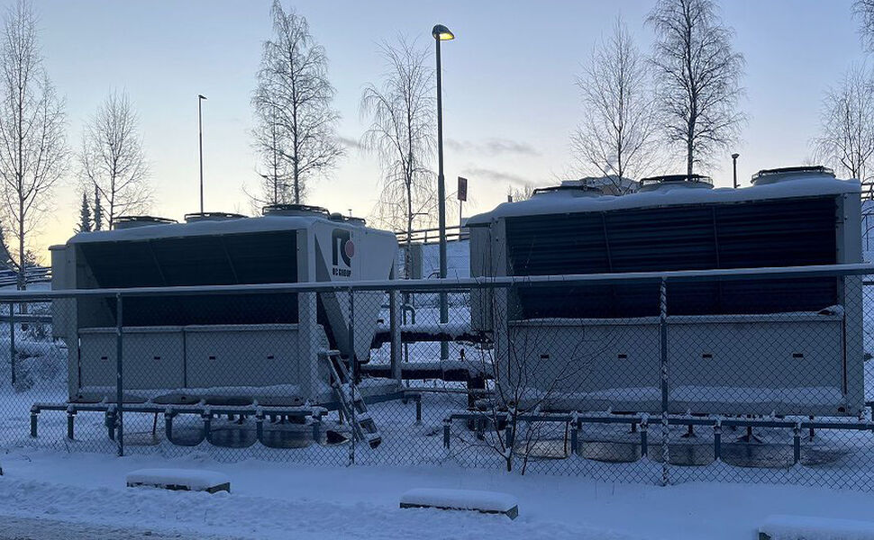 Varmepumpe i vinterlandskap. Foto. GK