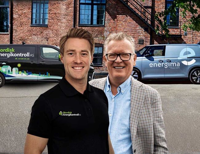 Konsernsjef Morten Hveding Juel (til høyre) og daglig leder og medeier Olav Feby blir kollegaer. Foto: Energima Konsernsjef Morten Hveding Juel (til høyre) og daglig leder og medeier Olav Feby blir kollegaer. Foto: Energima