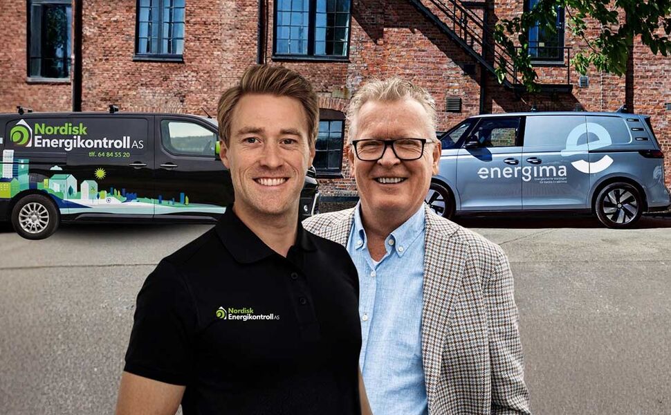 Konsernsjef Morten Hveding Juel (til høyre) og daglig leder og medeier Olav Feby blir kollegaer. Foto: Energima Konsernsjef Morten Hveding Juel (til høyre) og daglig leder og medeier Olav Feby blir kollegaer. Foto: Energima