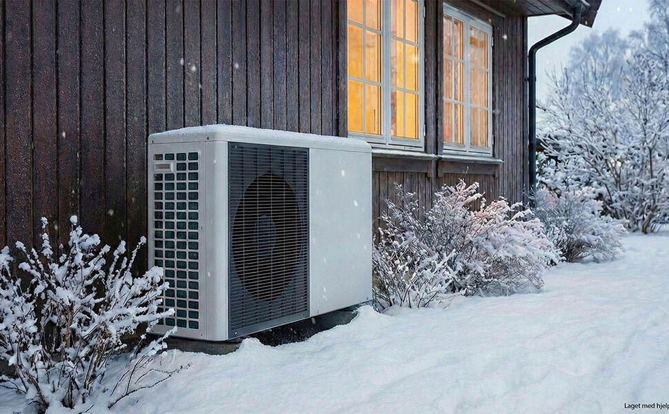 Salget av luft-til-vann-varmepumper til private husholdninger gikk ned i 2025, men økte til næringsbygg og industri. Foto: Gemini