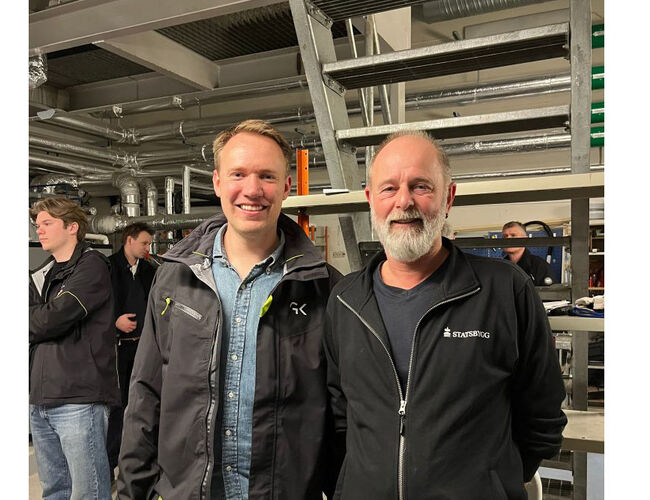 Driftsleder ved USN Porsgrunn Nils Venstøp (til høyre) og prosjektleder i GK Eivind Nielsen. Begge er glade for at prosjektet nå er ferdigstilt. Foto: GK Driftsleder ved USN Porsgrunn Nils Venstøp (til høyre) og prosjektleder i GK Eivind Nielsen. Begge er glade for at prosjektet nå er ferdigstilt. Foto: GK