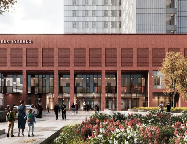 Somatikkbygget ved Nye Aker sykehus. Illustrasjon: Oslo universitetssykehus HF