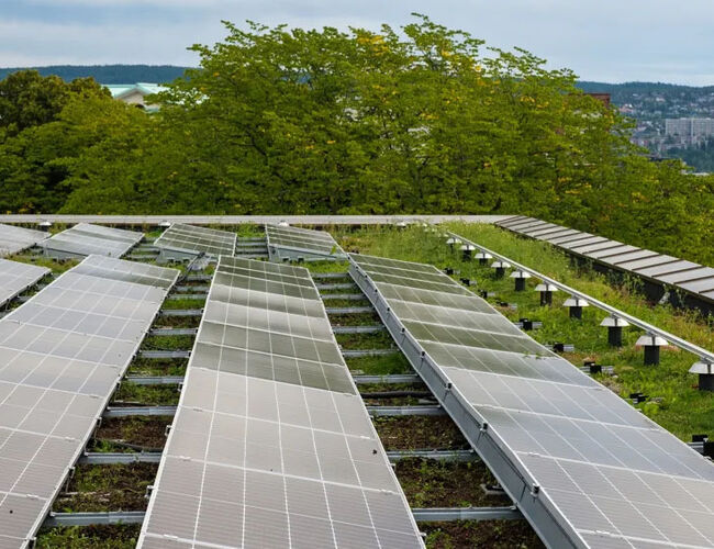 Solcellepanel på den nye legevakten. Foto: Nikolai Kobets Freund / Oslo kommune Solcellepanel på den nye legevakten. Foto: Nikolai Kobets Freund / Oslo kommune