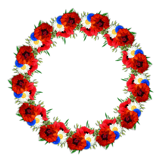rød hvit, blå, blomsterkrans