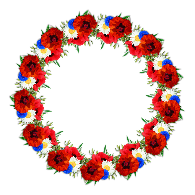rød hvit, blå, blomsterkrans
