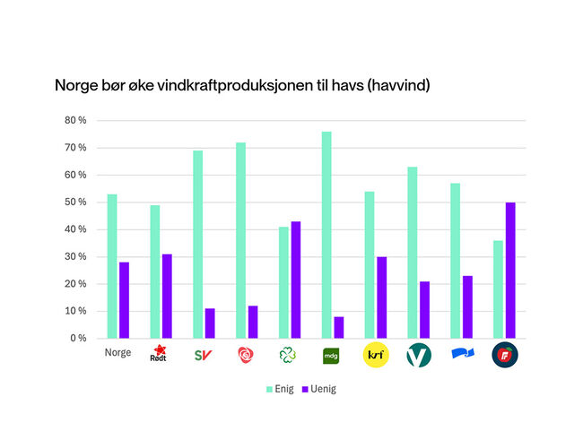 Helt/delvis enig og  helt/delvis uenig er slått sammen i svarene. Kilde: Norstat for Fornybar Norge