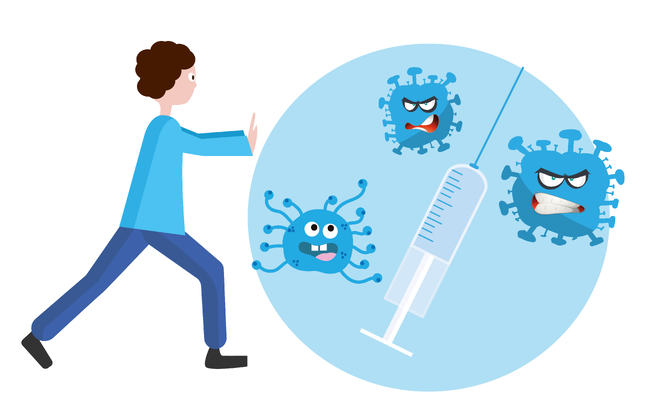 Person skyver ball med bakterier og sprøyte bort