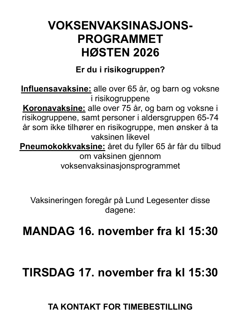 Plakat med informasjon om influensavaksine 2026/2027